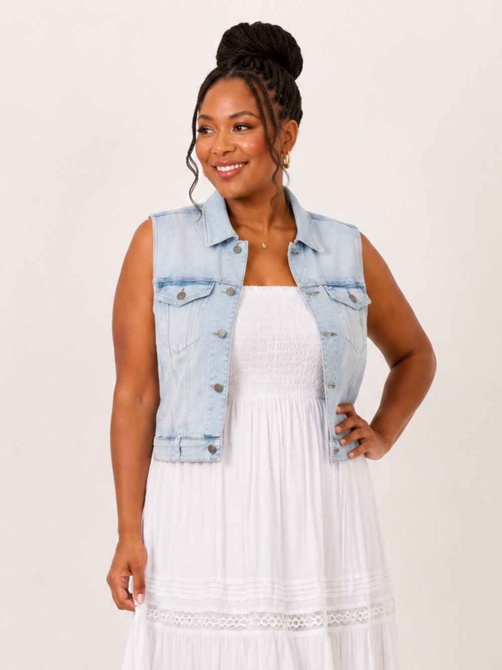 NANETTE LEPORE Light Wash Denim Vest Cropped Button Front Women’s Size XL NWT
